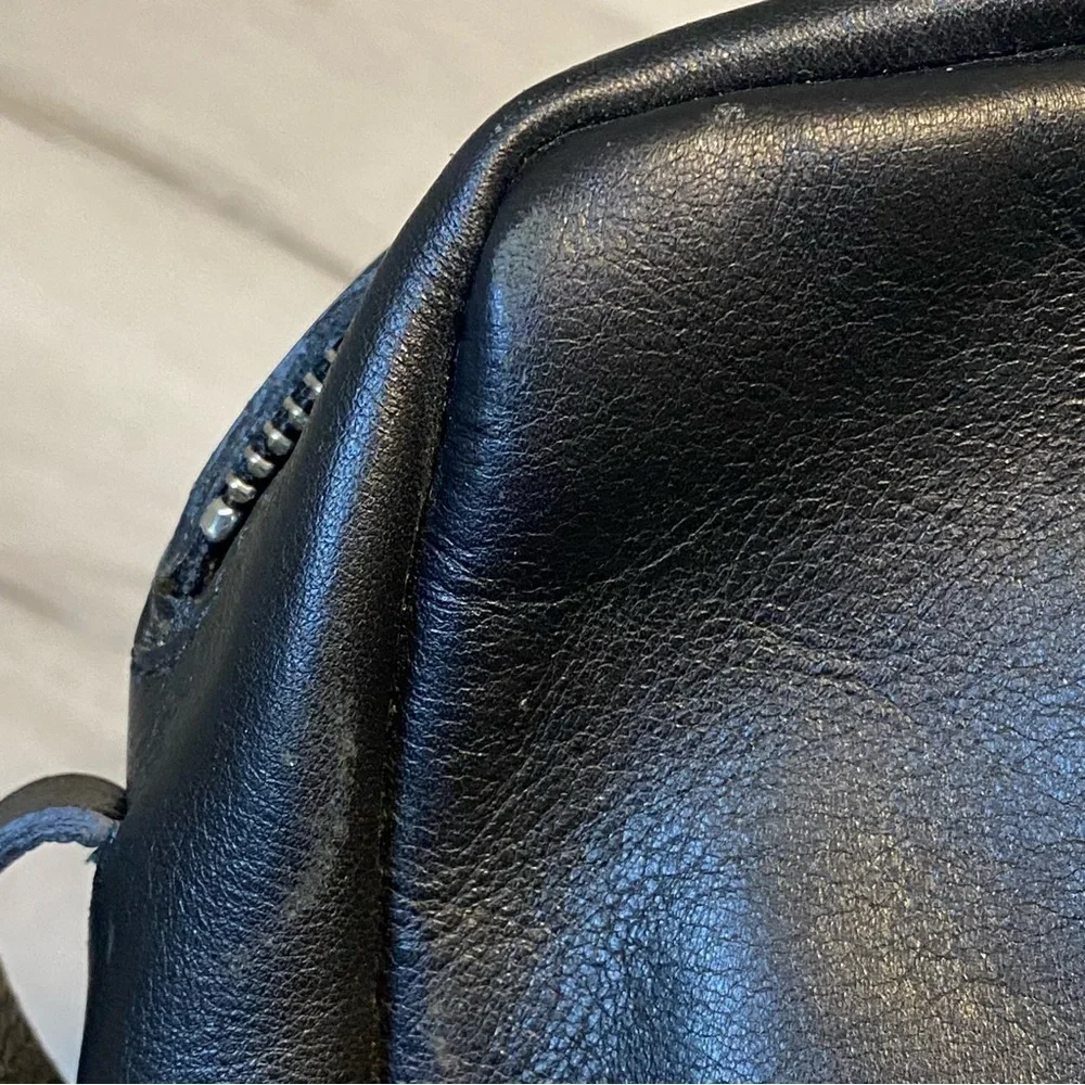 Madesmart Black Leather Zip Pouch Crossbody Bag, Made in Spain